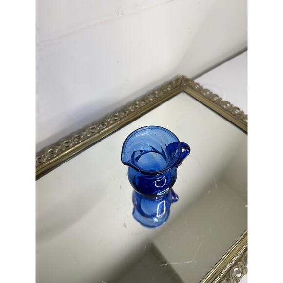 Hand Blown Deep Cobalt Blue Small Pitcher Creamer, Vintage Mexican Avalos - Picture 10 of 10